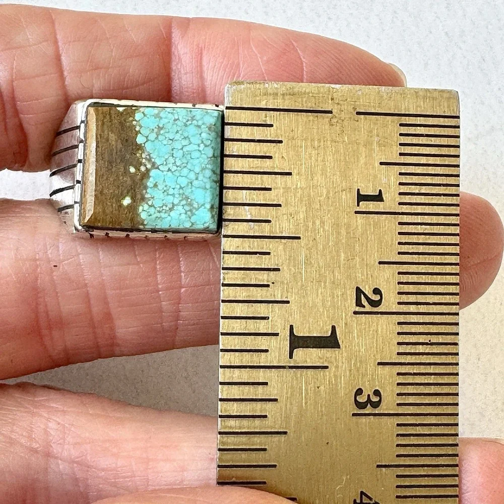 Navajo Turquoise Mens Ring Sz 12.5 Rectangle Signed Jack Sterling 14mm